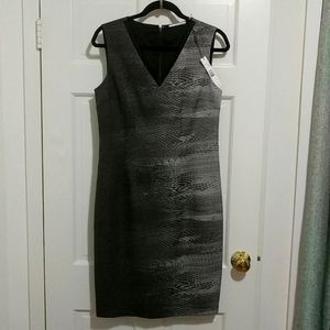 T Tahari Gray Black Ombre Reptile Print Sheath Dress